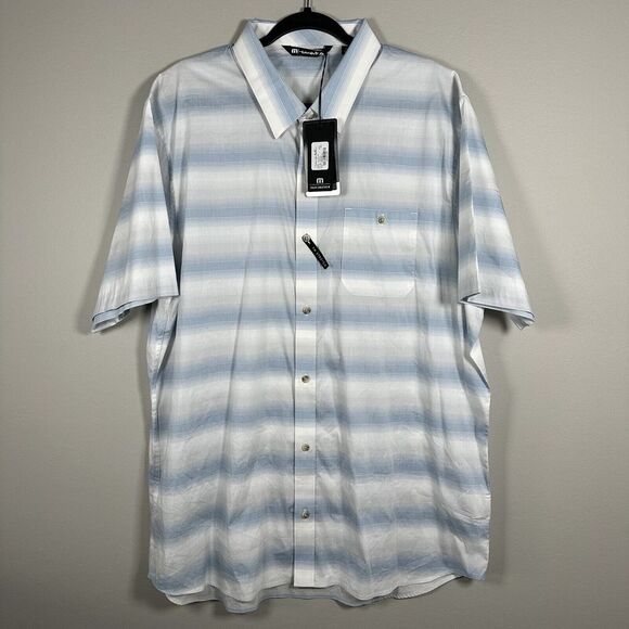 Travis Mathew Other - NWT Travis Mathew 2XL Dusk‎ Blue White On The Line Short Sleeve Button Up Shirt